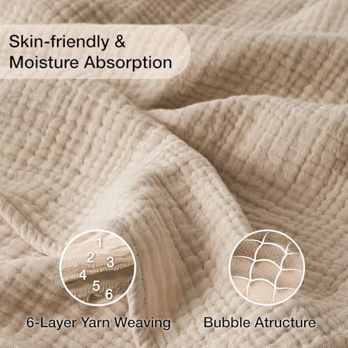 Kozyhvn 6-Layer 100% Cotton Muslin Throw Blanket - 50" x 70" Soft Gauze