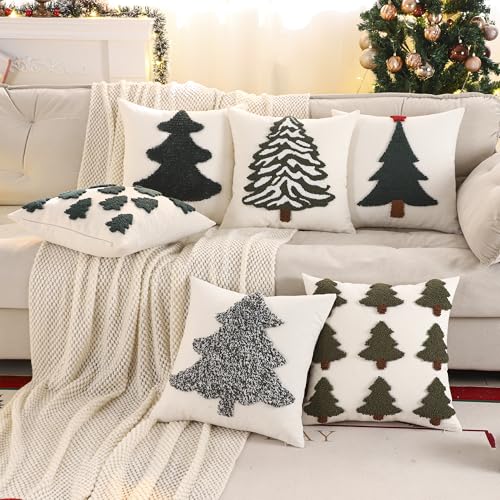 LUOYEHK Green Christmas Tree Throw Pillow Covers 18x18 Set of 2 Holiday Cushion Cases