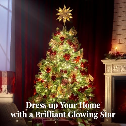 3D Lighted Star Christmas Tree Topper with Remote & Timer, 11 Inch Gold