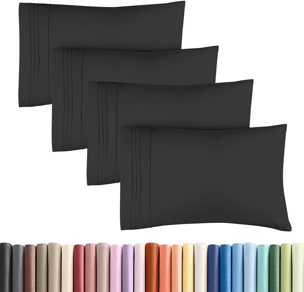 Skiennix Standard Pillow Cases Set of 4 | Ultra Soft Hotel Quality Covers - Machine Washable - Black