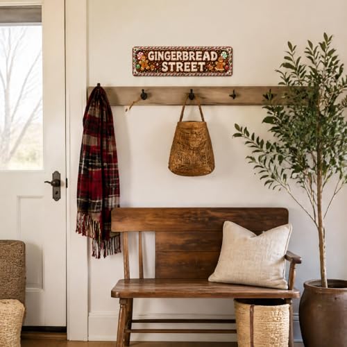 Gingerbread Street Metal Sign 4x16in – Christmas Holiday Decor (Variant: Gingerbread Street) by BLQSCVZE