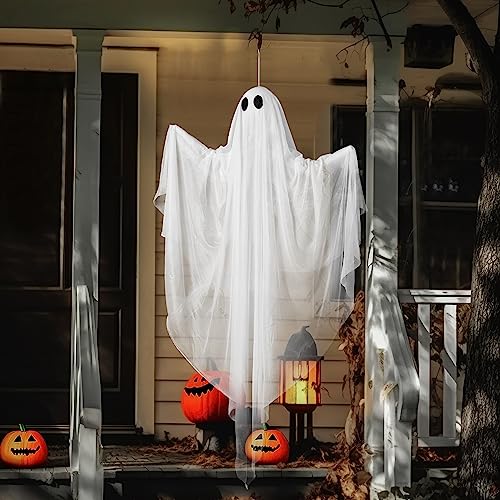 47-Inch Light-Up Hanging Ghost Halloween Decor with LED & Timer