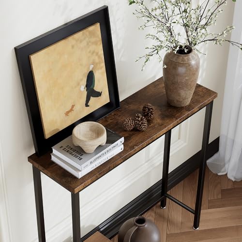 Narrow Industrial Console Table, Rustic Brown Hallway Sofa Side Table