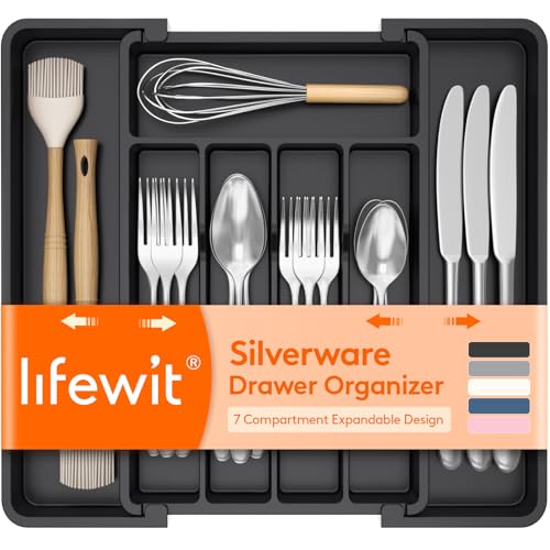 Lifewit Expandable Silverware Organizer & Plastic Utensil Tray for Kitchen Drawer