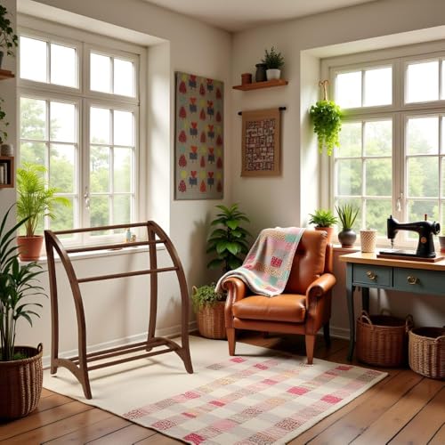 3-Rod Solid Wood Quilt Rack - Antique Walnut Blanket Display Stand