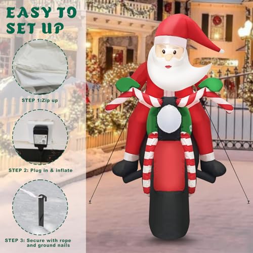 6ft Christmas Inflatable Santa on Motorcycle with Gingerbread Man Lighted Outdoor Decoration