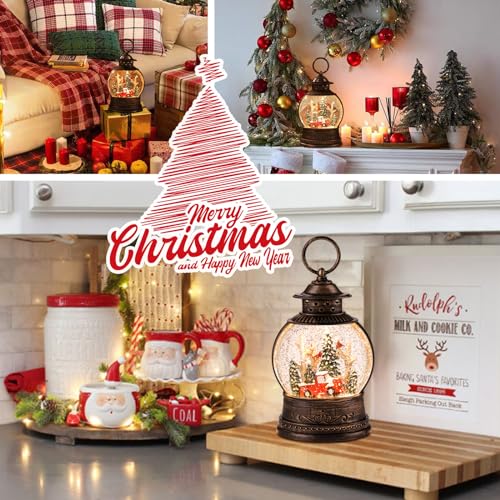 Musical Christmas Snow Globe Lantern with 8 Songs & Swirling Glitter Decor