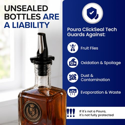 Poura 3-in-1 Liquor & Oil Pour Spouts Black 6 Pack with 6 Adapters - Hygienic Dishwasher Safe
