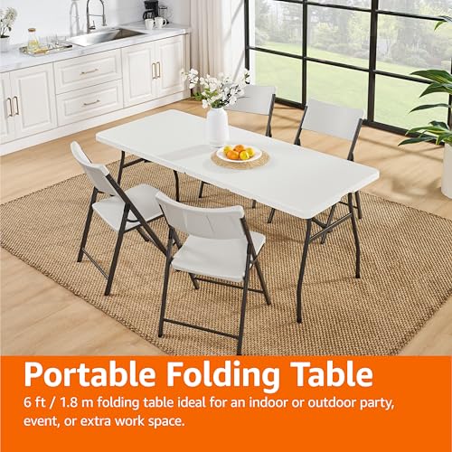 6ft Heavy Duty Portable Folding Table - Fold-in-Half with Handle, White