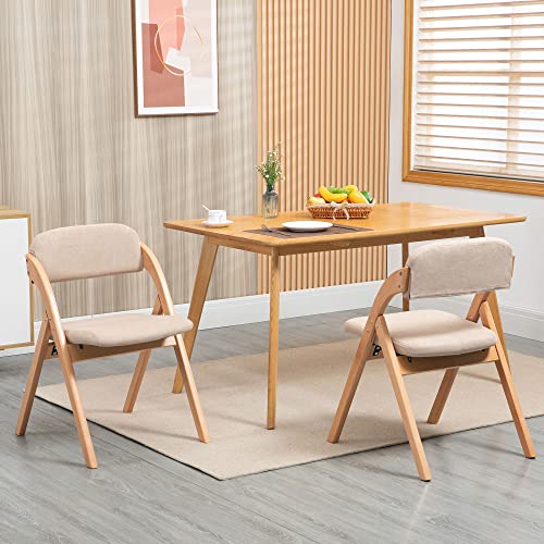Wooden Folding Chairs with Padded Cushion, 4-Pack - Khaki