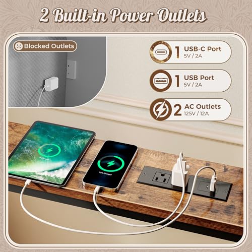 Adjustable Behind-Couch Console Table with Power Outlets and USB Ports