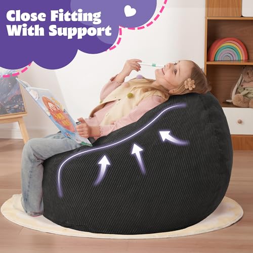 2ft Memory Foam Bean Bag Chair - Comfortable Corduroy Floor Lounger, Black