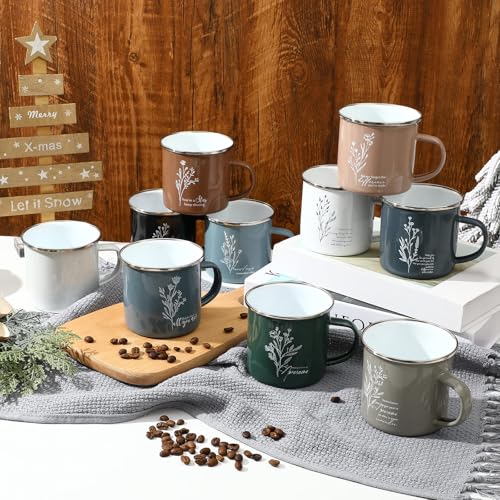 10 Pack 12oz Enamel Coffee Mugs - Employee Appreciation Gifts Bulk