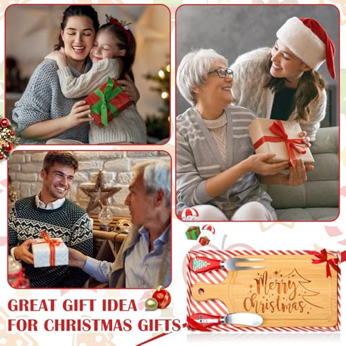 Ziliny 2-Piece Christmas Cheese Board and Knife Set - Square Mini Holiday Serving Tray