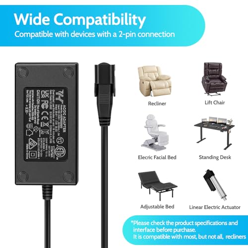 29V 2A Power Recliner Power Supply AC/DC Adapter, 2-Pin Connector