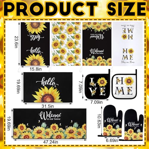 10-Piece Sunflower Kitchen Decor Set: Towels, Rugs, Oven Mitts & Pot Holders