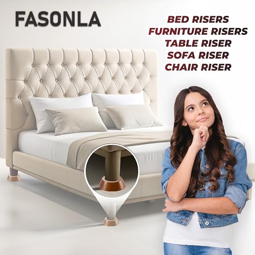 Adjustable Bed Risers Set of 8 - Solid Wood, Non-Slip Design