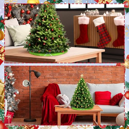 ZhowHoHo 2pcs 15 Inch Green Faux Fur Christmas Tree Skirts Mini Holiday Decor