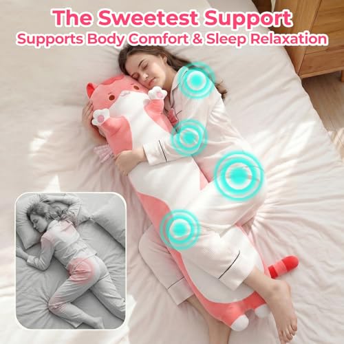 Mewaii Long Cat Plush Body Pillow - Soft Kawaii Pink Stuffed Animal