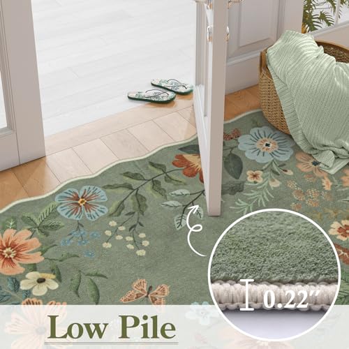 Floral Area Rug 2x3ft, Washable Non-Slip Boho Kitchen and Entryway Mat