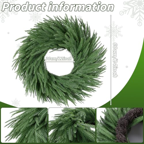 Oleitodh 24 inch Norfolk Pine Wreath - Real Touch Greenery for Front Door, Indoor/Outdoor