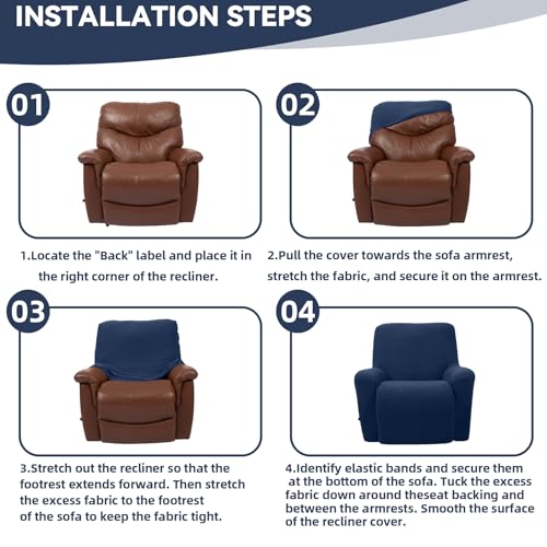 Recliner Chair Cover, Stretch Furniture Protector for Pets & Kids - Navy