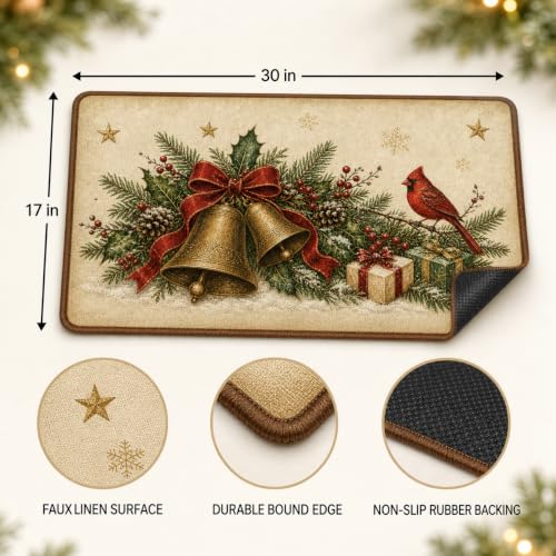 White Christmas Take Off Your Shoes Doormat - Holiday Welcome Mat, Non-Slip Xmas Decor
