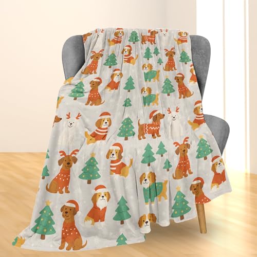 Ti Caldi Christmas Dog Blanket 60×50 in - Soft Flannel Throw, Festive Puppy Print for Couch & Bed