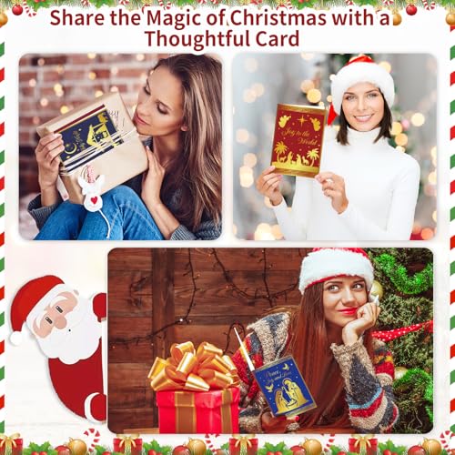 Religious Christmas Cards Set with Envelopes & Stickers - Gold Foil Embossed 5x7in (Religious Style, 24 Pack)