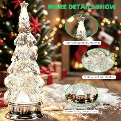 12.6" Lighted Rotating Christmas Tree with Glitter Swirl & Star Topper