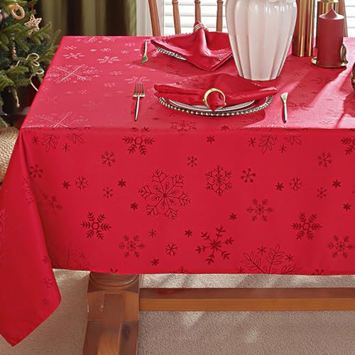 MATIRUG Christmas Tablecloth 60 x 120 Rectangular – Red Snowflake Pattern, Waterproof & Wrinkle-Resistant