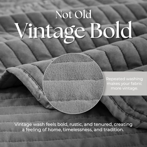 DOWN HOME Vintage Washed Microfiber Queen Quilt Set with Shams - Ash Gray