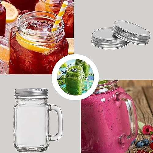 16oz Mason Jar Mugs with Handles and Lids - Set of 12 Glass Drinking Cups