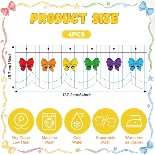 Crayon Bows Classroom Window Valances, 54x18 Inch Notebook Design Set