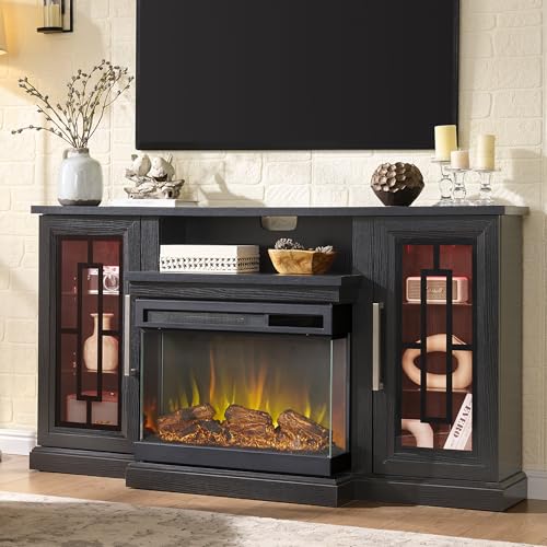 59-Inch LED TV Stand with 3-Side Glass Electric Fireplace