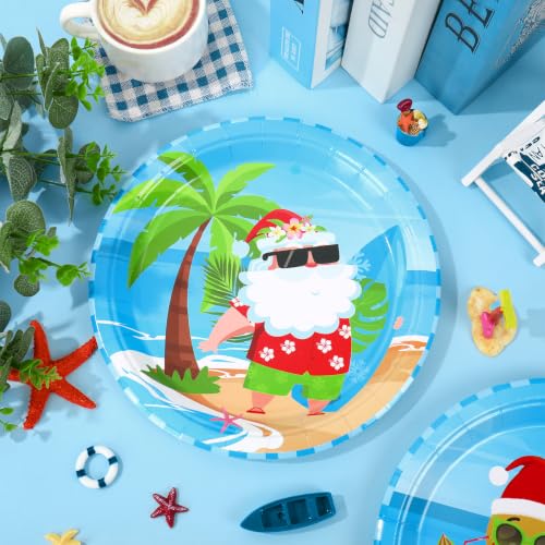 Whaline 40 Pcs Christmas in July 9in Paper Plates - Santa, Gingerbread, Flamingo Holiday Disposable Dinner Plates