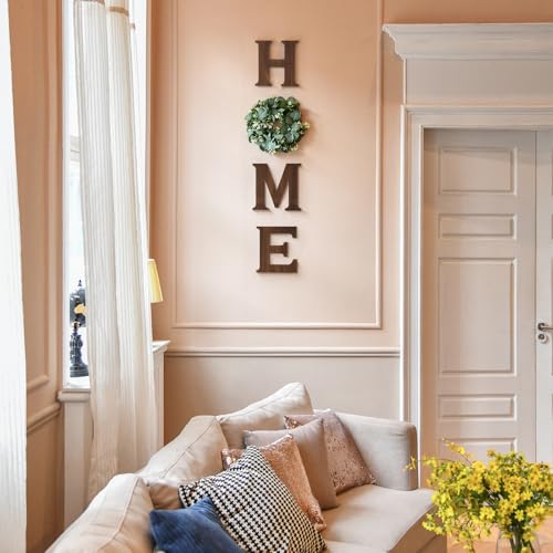 Rustic Farmhouse HOME Wall Sign with Artificial Eucalyptus Wreath Decor