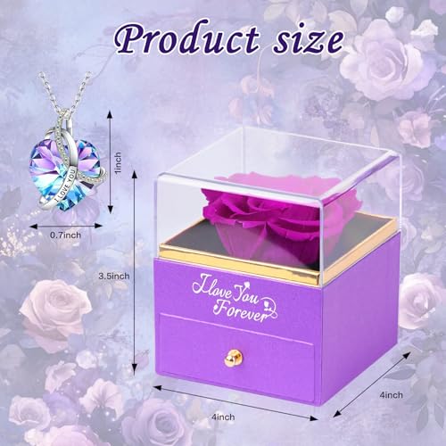Preserved Purple Rose Gift Set with Necklace for Her