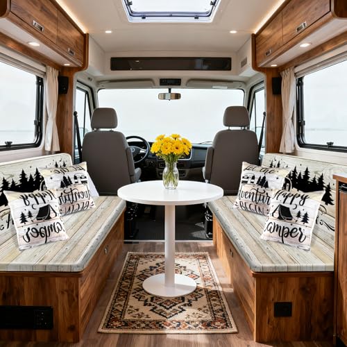 RV Dinette Cushion Cover Set with Wood Grain Design - 6 Pcs