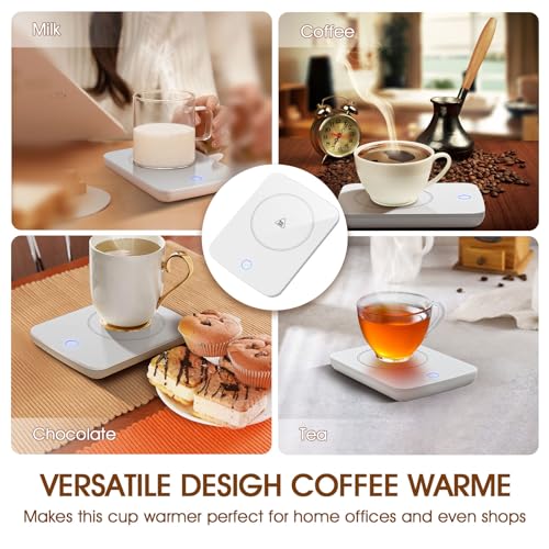 Misby White Coffee Mug Warmer – Auto Shut Off Desk Beverage Heater, Gravity-Induction, Keeps Drinks Warm