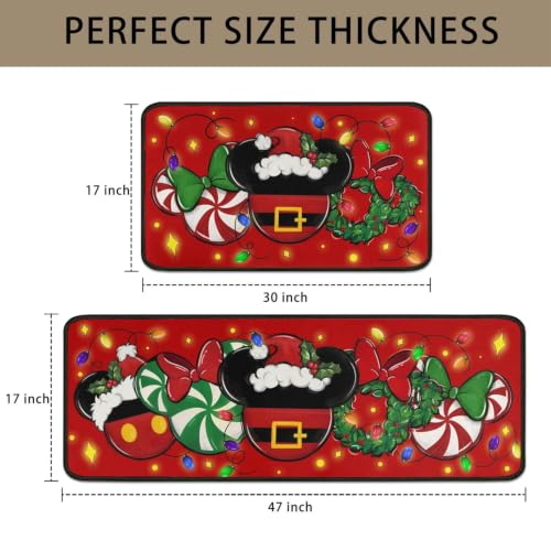 Faptoena Red Xmas Kitchen Rugs Set of 2 Non-Slip Washable Floor Mats - Holiday Decor