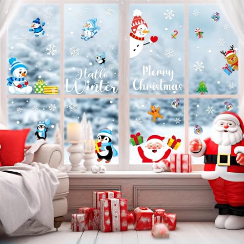 Holiday Window Clings Set - Fall, Halloween, Christmas & Winter Decorations, 160 pcs