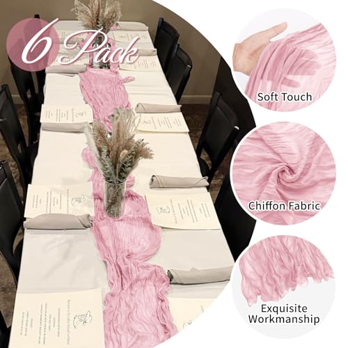 6 Pack Light Pink Cheesecloth Table Runners, 20 x 120 Inch Gauze Fabric
