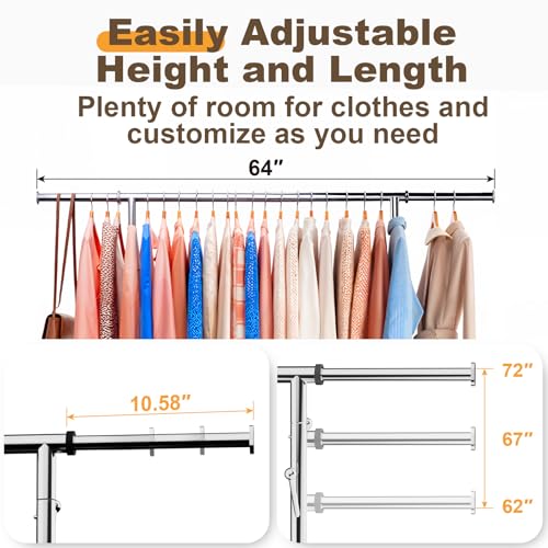 Heavy Duty Rolling Clothes Rack, Adjustable Garment Organizer with Wheels