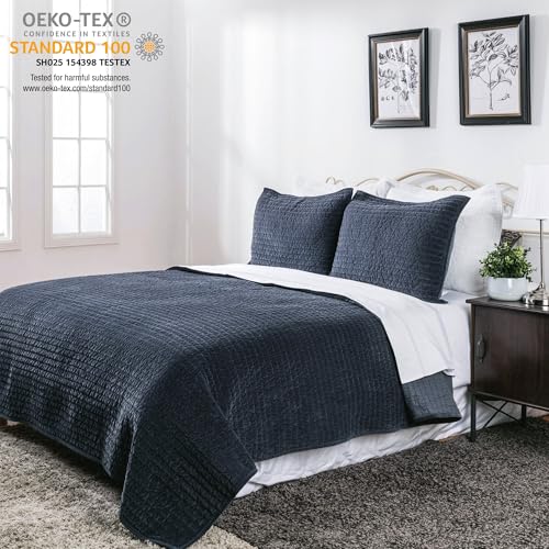 Reversible Royal Velvet Quilt - King Size 108'' x 92'' Dusty Blue