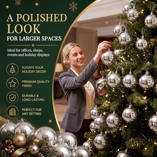 Hollowfly 20 Pcs 4 Inch Silver Waterproof Shatterproof Christmas Ornaments