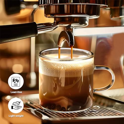 YMMIND 4-Pack 4oz Glass Espresso Cups with Handles, Microwave & Dishwasher Safe