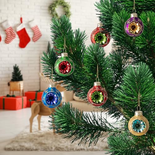 6 Pcs 1.6'' Christmas Reflector Glass Ball Ornaments, Hanging Decor