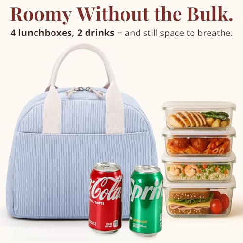 LOVELYWIND Insulated Lunch Bag for Women - Blue Floral Lunch Tote