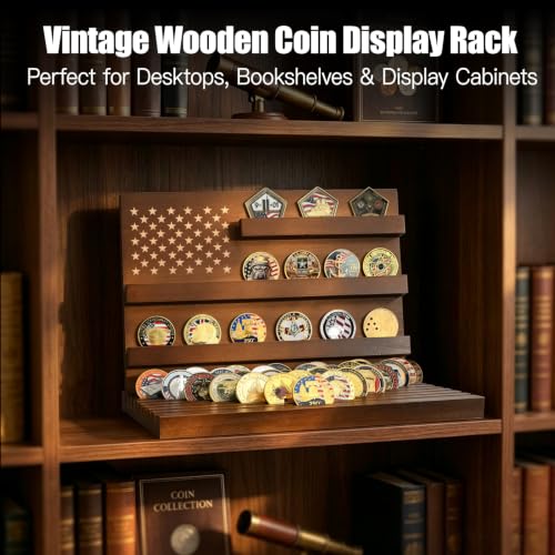 Solid Wood Challenge Coin Display Stand - Large Tabletop Coin Holder